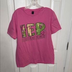 Gildan Pink Tee with Green Floral Letters
